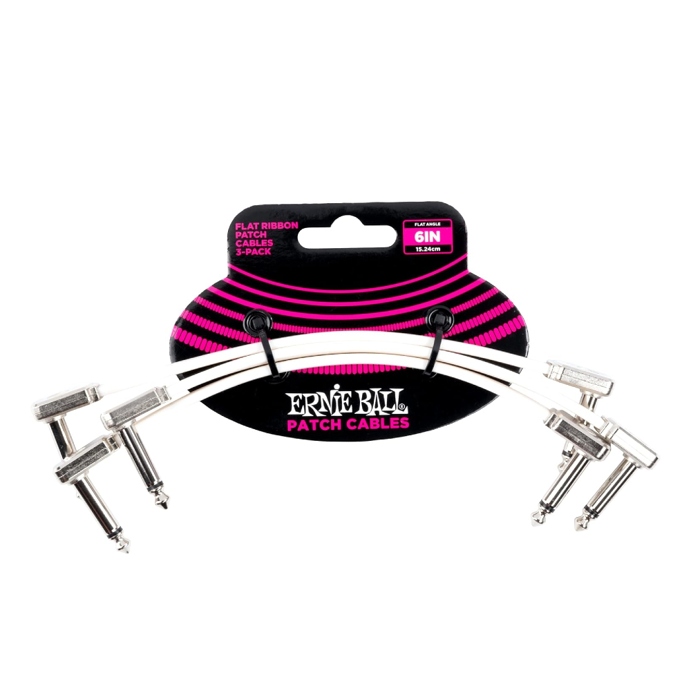 Ernie Ball Flat Ribbon 6-inch Patch Cable 3-Pack - White (P06385)