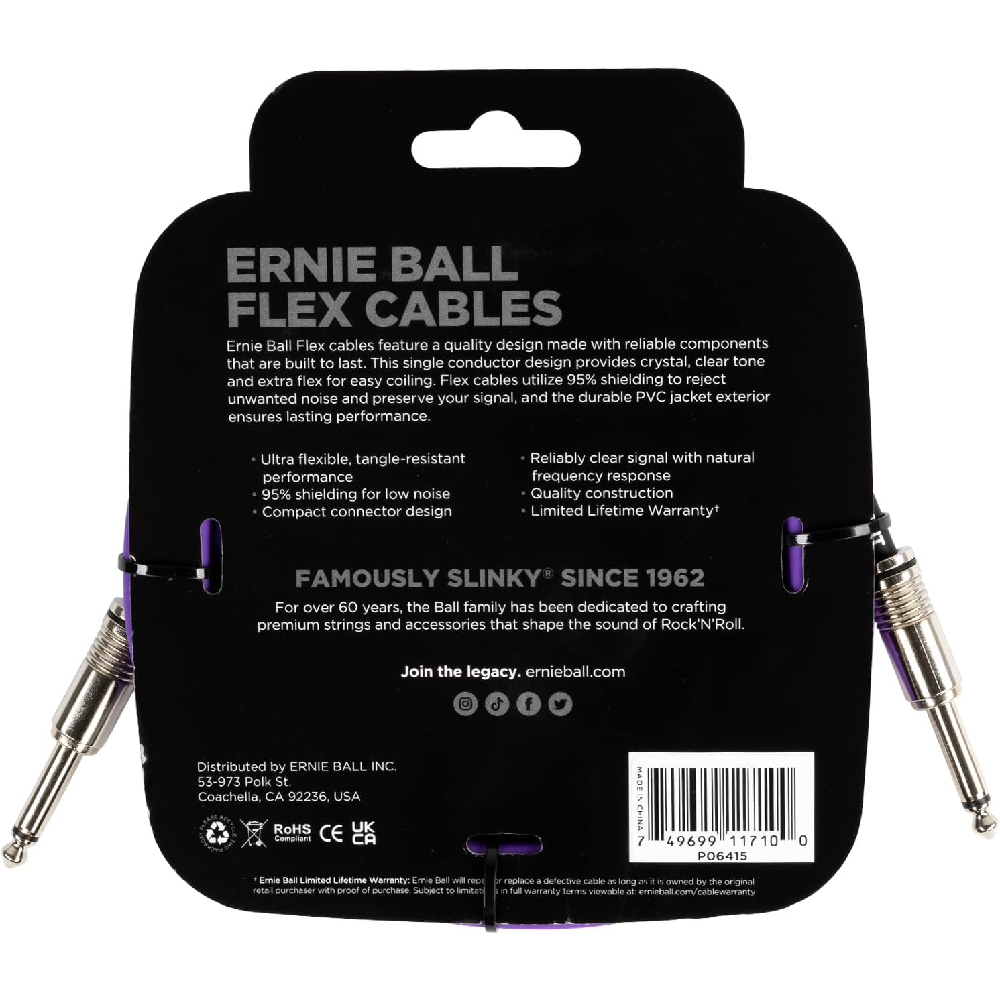 Ernie Ball 6415 Flex Cable Straight 10ft Instrument Cable (Purple)