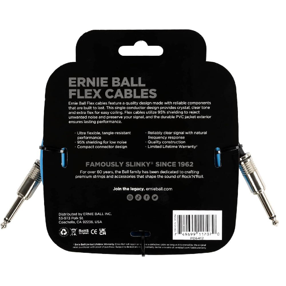 Ernie Ball 6412 Flex Cable Straight 10ft Instrument Cable (Blue)