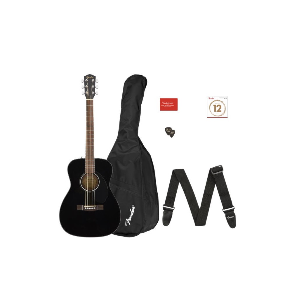 Fender CC-60S Beginner Concert Pack - Black with Gig Bag - Strap - Picks - Strings and Fender Play (970150406)